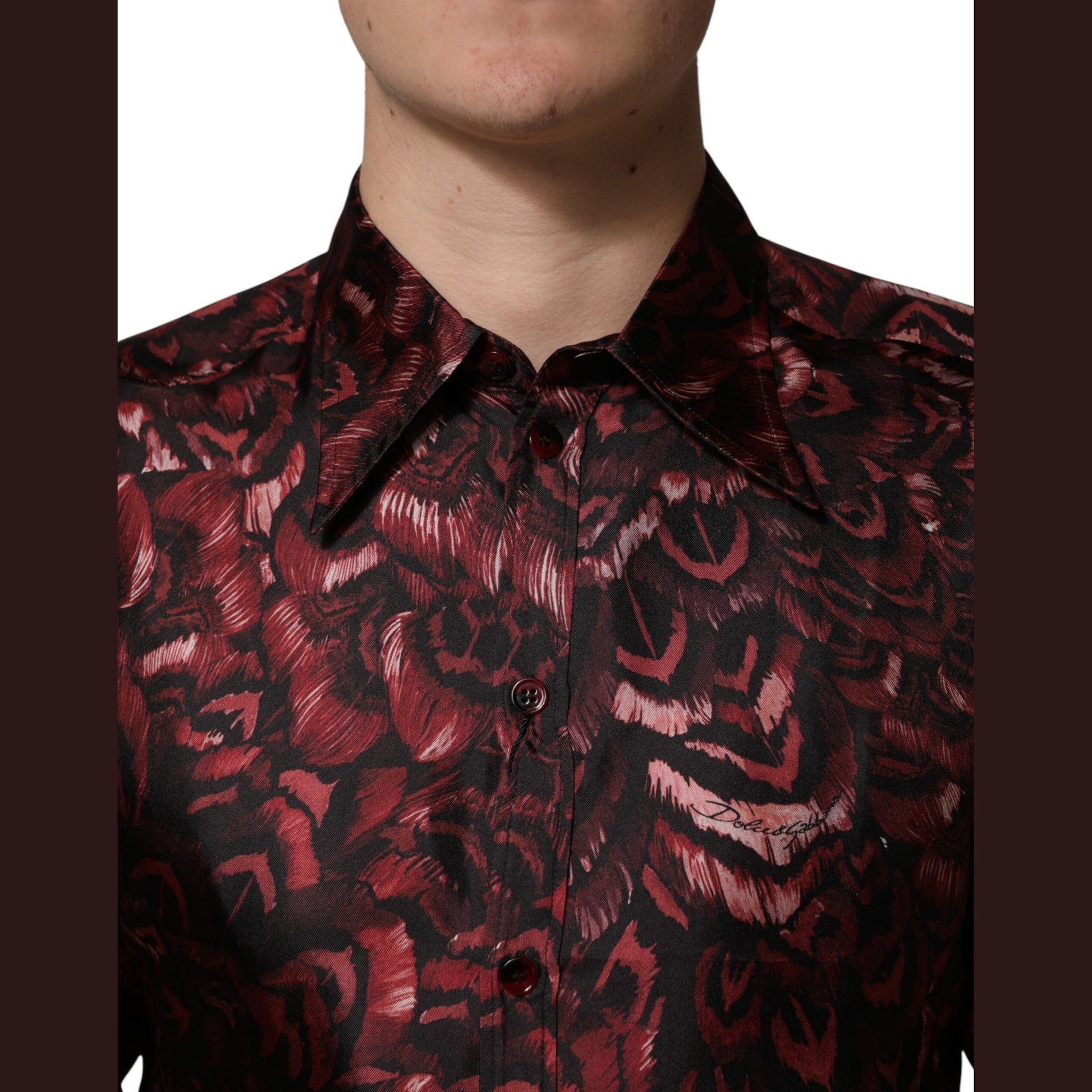 Dolce & Gabbana Bordeaux Patterned Collared Men Dress Shirt