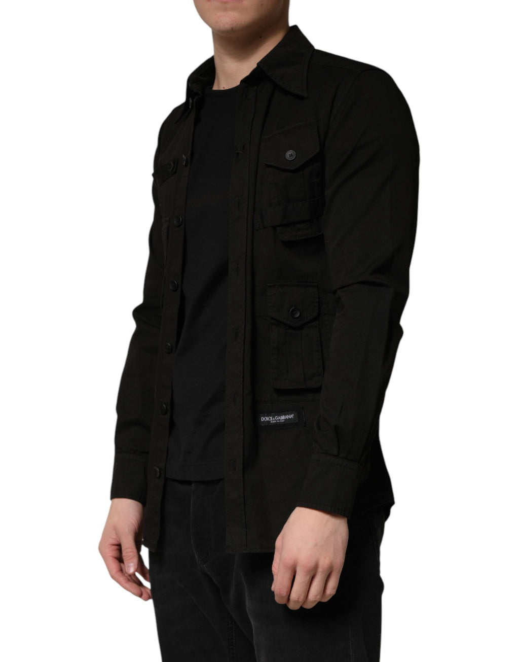 Dolce & Gabbana Black Cotton Collared Men Button Down Shirt - Eljoys Fashion 