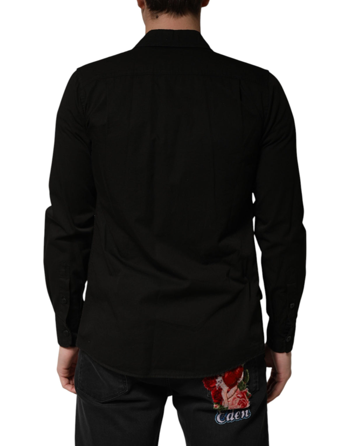 Dolce & Gabbana Black Cotton Collared Men Button Down Shirt - Eljoys Fashion 