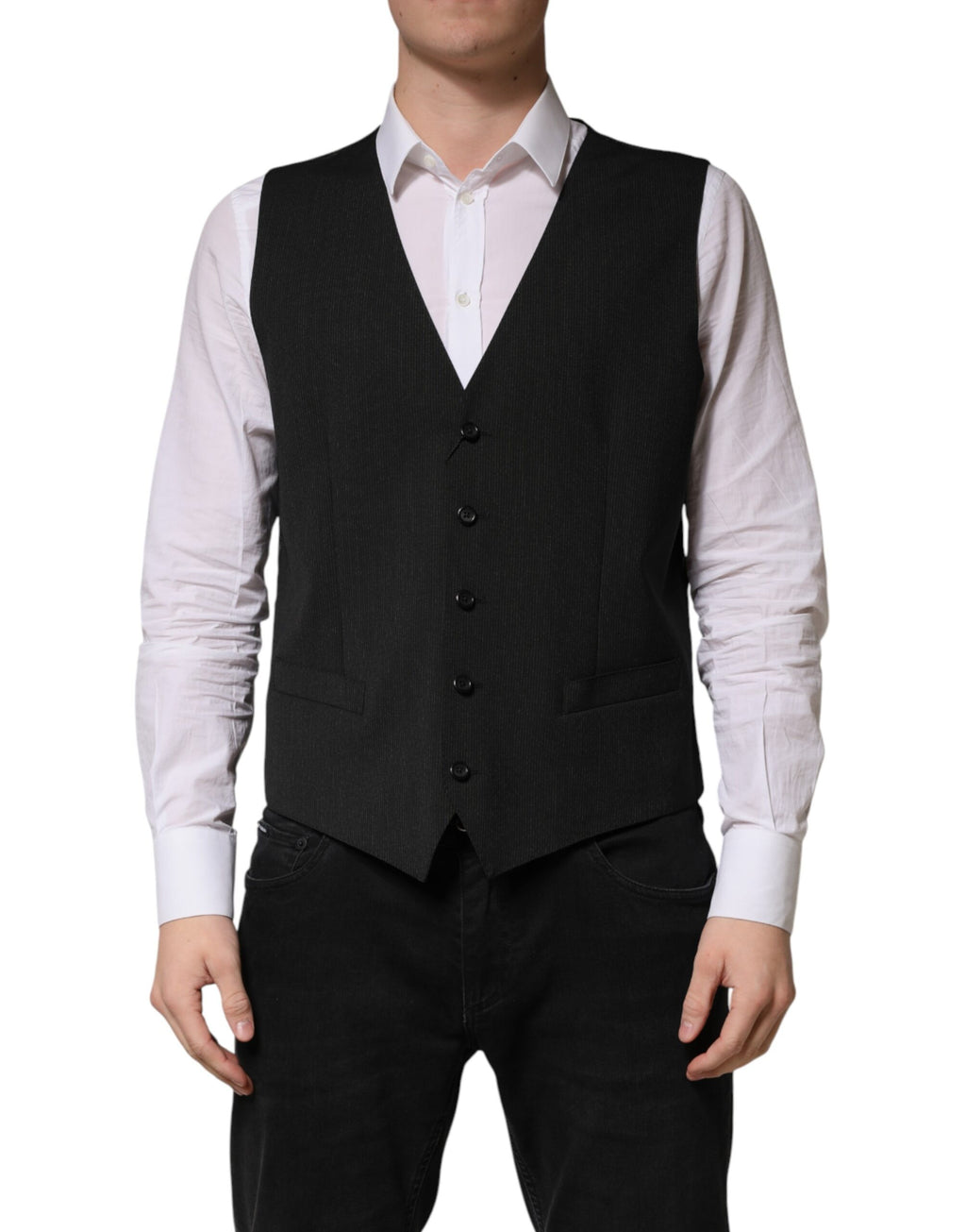 Dolce & Gabbana Black Wool Dress Men Formal Waistcoat Vest - Eljoys Fashion 