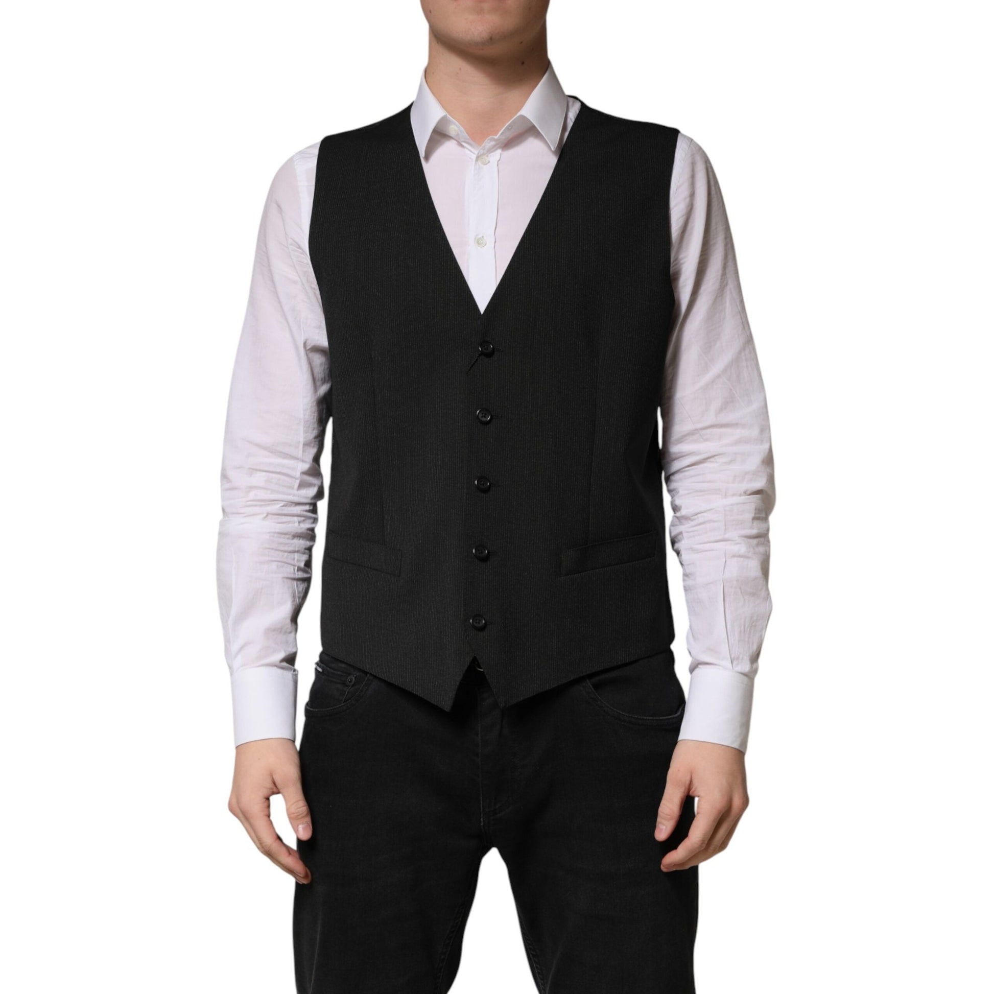 Dolce & Gabbana Black Wool Dress Men Formal Waistcoat Vest