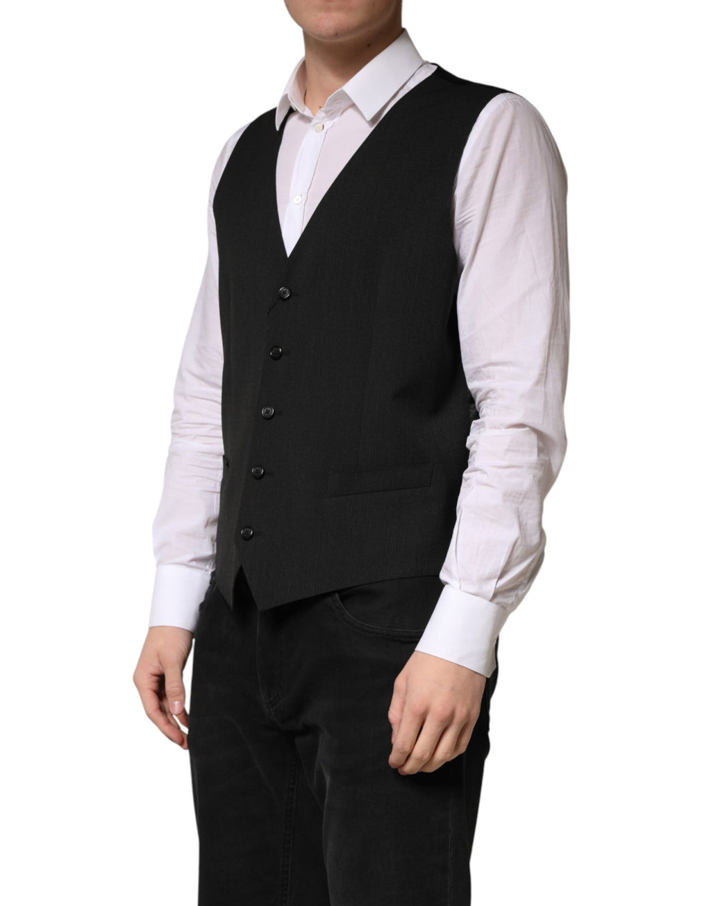Dolce & Gabbana Black Wool Dress Men Formal Waistcoat Vest - Eljoys Fashion 