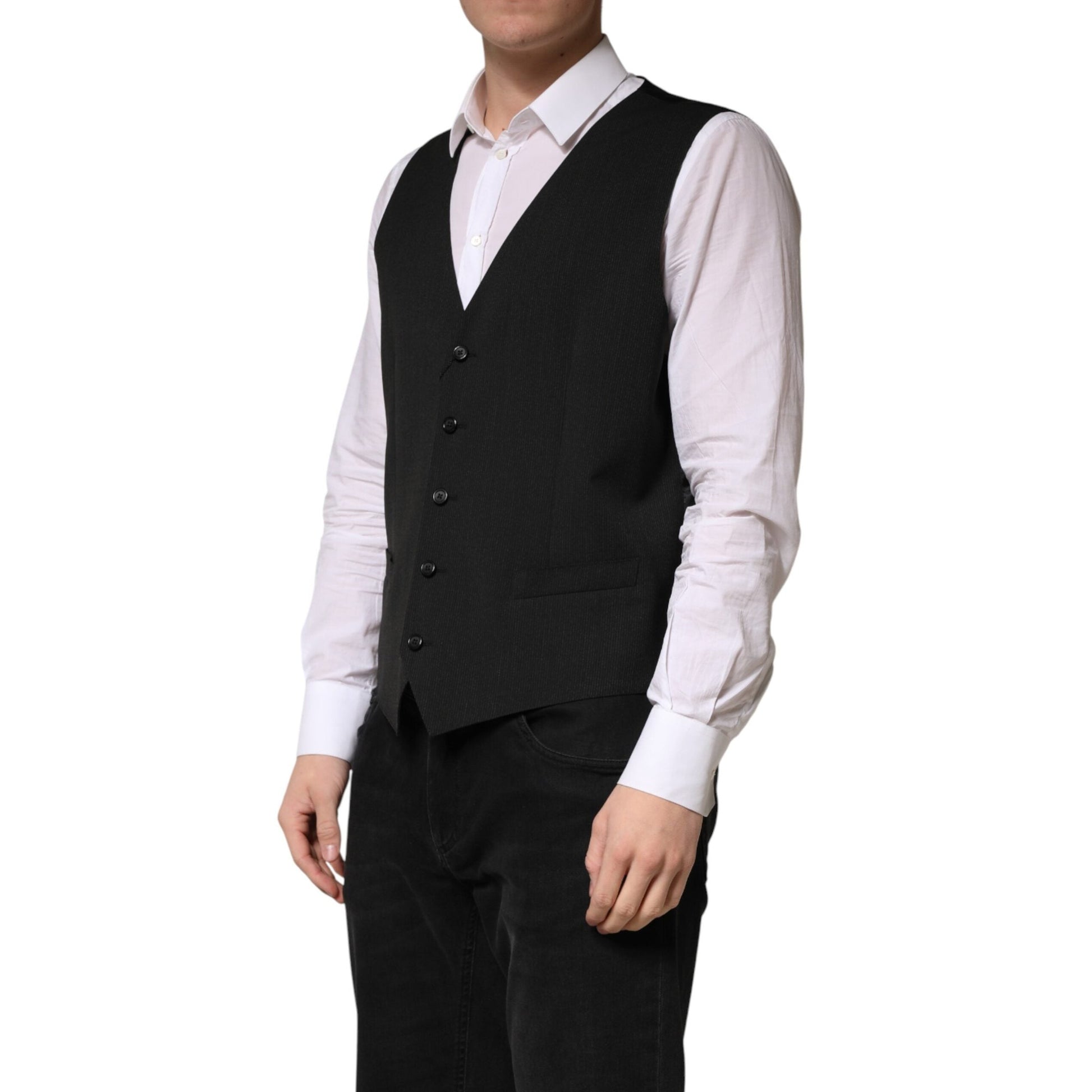 Dolce & Gabbana Black Wool Dress Men Formal Waistcoat Vest