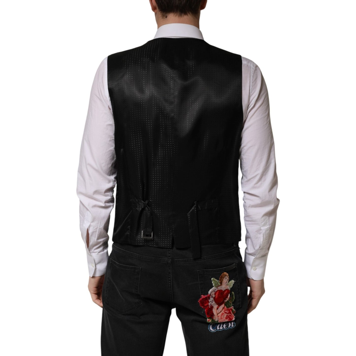Dolce & Gabbana Black Wool Dress Men Formal Waistcoat Vest