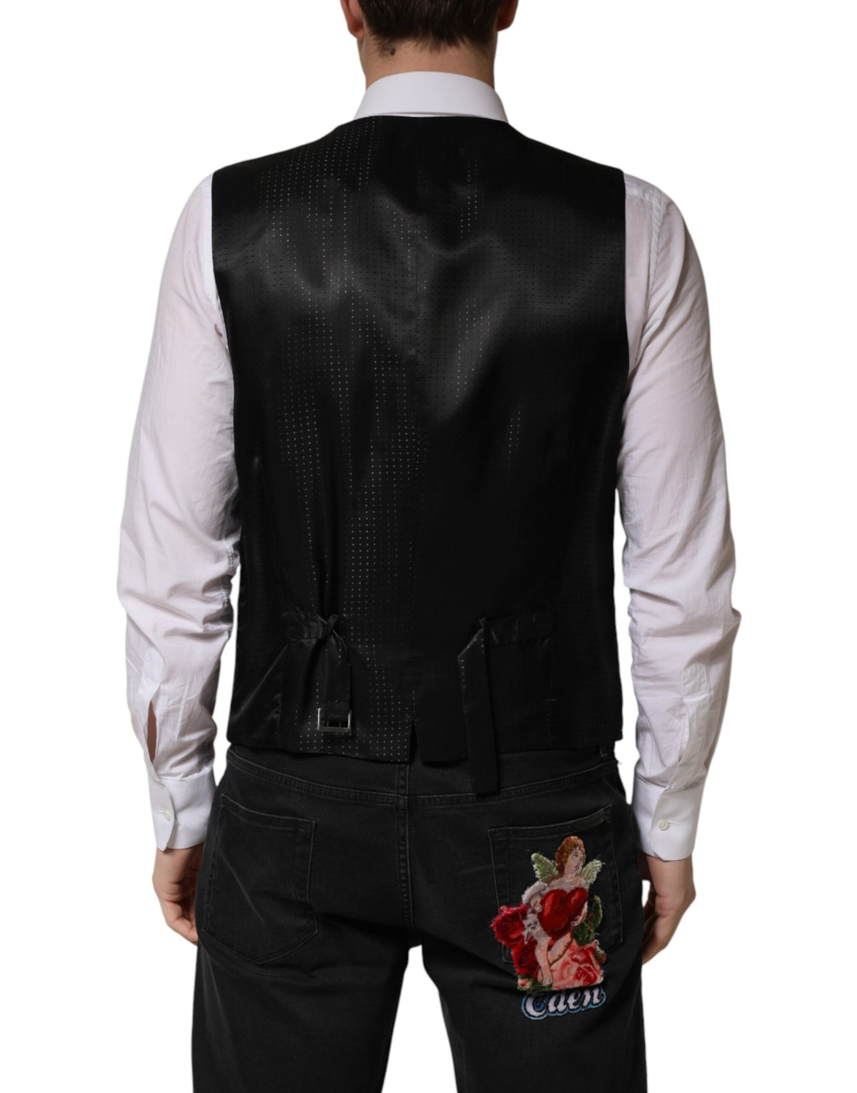Dolce & Gabbana Black Wool Dress Men Formal Waistcoat Vest - Eljoys Fashion 