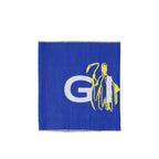 Givenchy blue silk scarf with intricate pattern, draped to showcase luxurious fabric and elegant design.