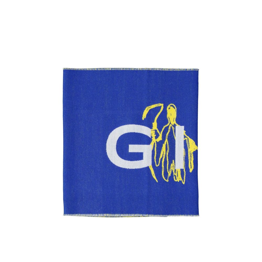 Givenchy blue silk scarf with intricate pattern, draped to showcase luxurious fabric and elegant design.