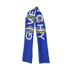 Givenchy blue silk scarf featuring elegant draped fabric with intricate patterns and smooth texture.
