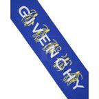 Givenchy blue silk scarf featuring a luxurious, smooth fabric with elegant draping and intricate pattern details.