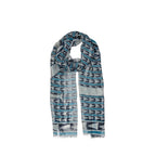Lanvin blue wool scarf displayed flat, showcasing its soft fabric and elegant design perfect for stylish winter accessories.