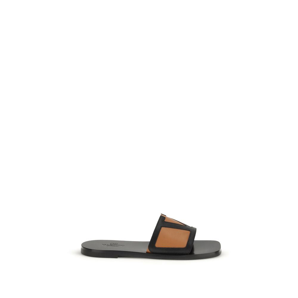 Valentino Garavani Black Calf Leather Bos Taurus Flat Sandals Valentino Garavani
