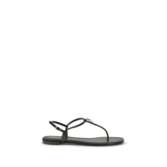 Giuseppe Zanotti Black Calf Leather Bos Taurus Flat Sandals Giuseppe Zanotti