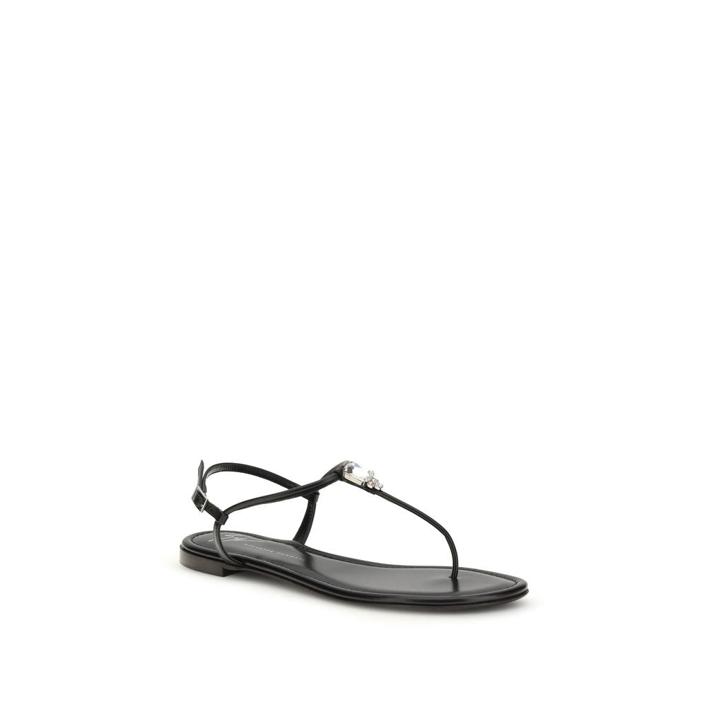 Giuseppe Zanotti Black Calf Leather Bos Taurus Flat Sandals Giuseppe Zanotti
