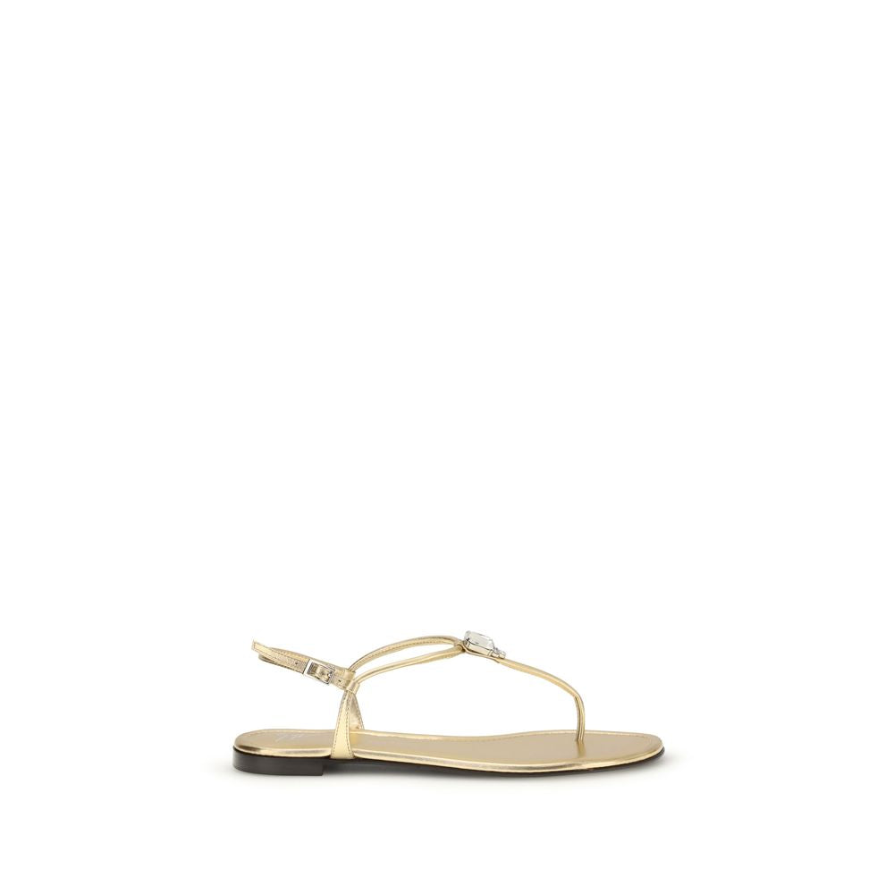 Giuseppe Zanotti Gold Calf Leather Bos Taurus Flat Sandals Giuseppe Zanotti