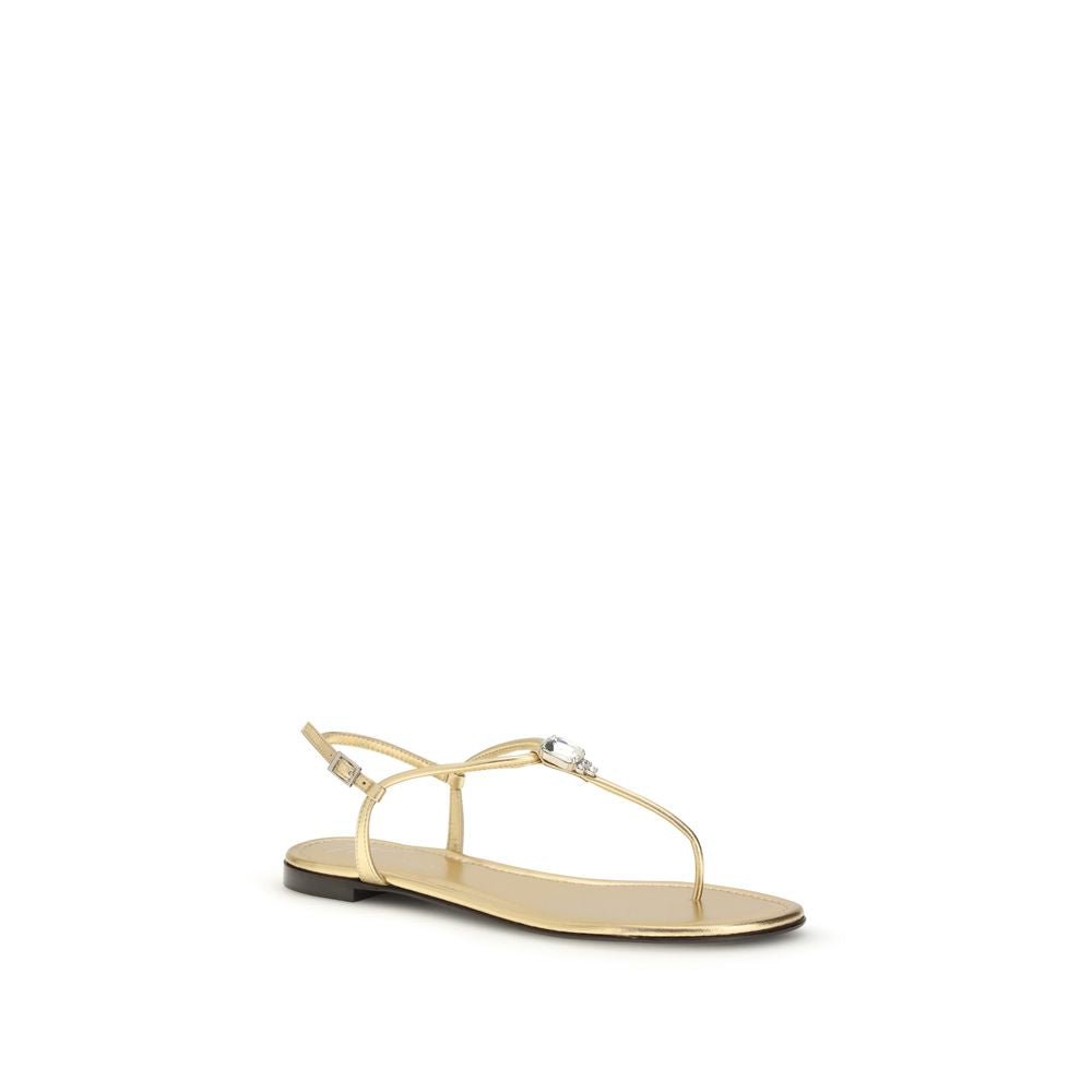 Giuseppe Zanotti Gold Calf Leather Bos Taurus Flat Sandals Giuseppe Zanotti