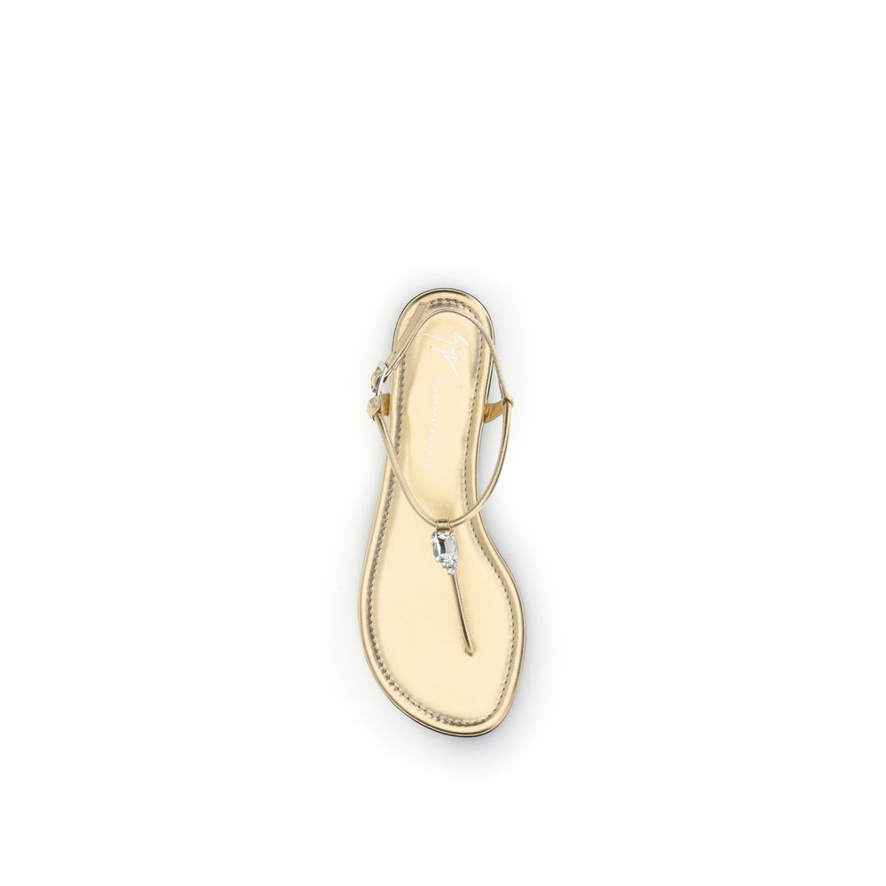 Giuseppe Zanotti Gold Calf Leather Bos Taurus Flat Sandals Giuseppe Zanotti