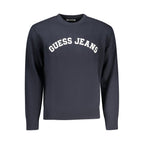 Blue cotton men's sweater from Guess Jeans featuring a classic crew neck and ribbed cuffs.