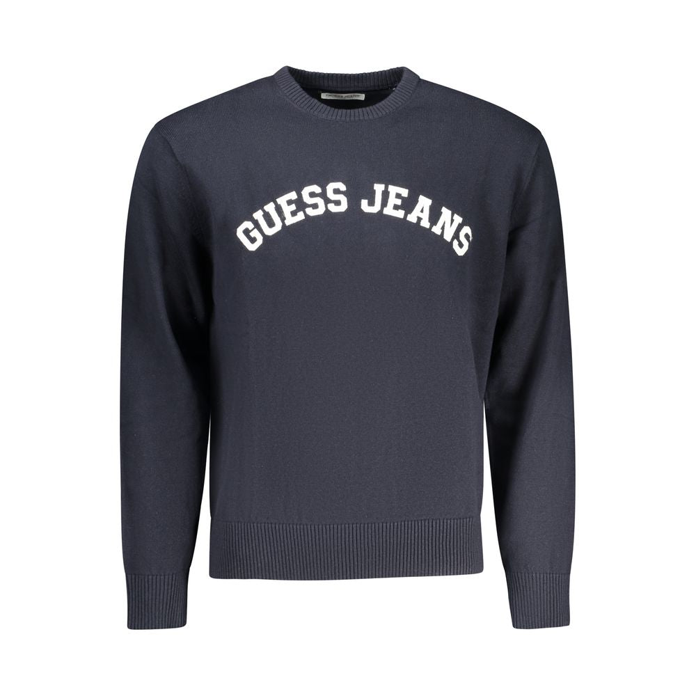 Blue cotton men's sweater from Guess Jeans featuring a classic crew neck and ribbed cuffs.