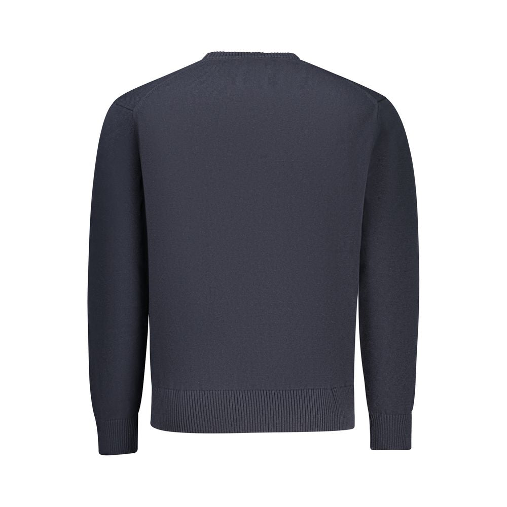 Blue cotton men's sweater by Guess Jeans, featuring a classic crewneck design and ribbed cuffs, ideal for casual wear.