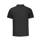 Pepe Jeans black cotton men's polo shirt with a classic collar and short sleeves, displayed on a plain background.
