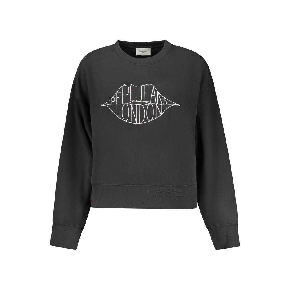 Black cotton women's sweatshirt by Pepe Jeans featuring a relaxed fit and classic crew neckline.