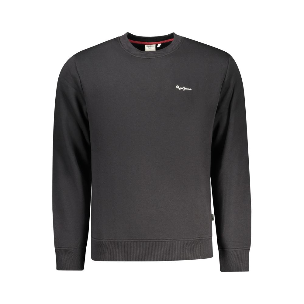 Pepe Jeans black men's polyester sweatshirt with a relaxed fit and ribbed cuffs, casual style for everyday wear.