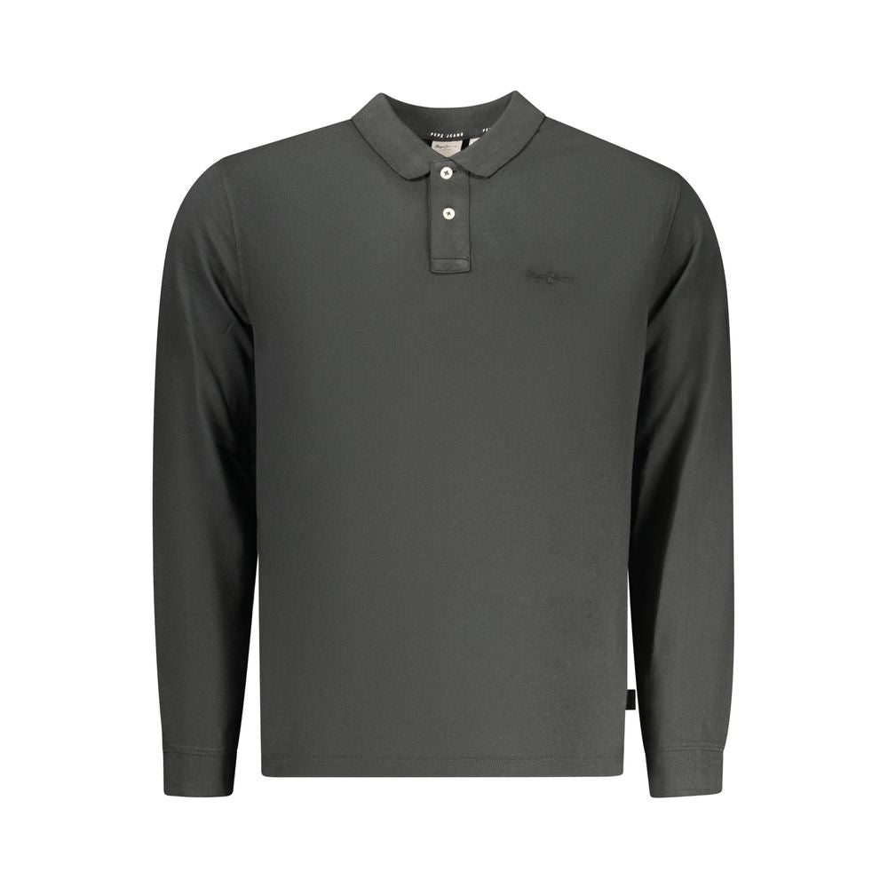 Black cotton men's polo shirt by Pepe Jeans featuring a classic collar and short sleeves, displayed on a plain background.