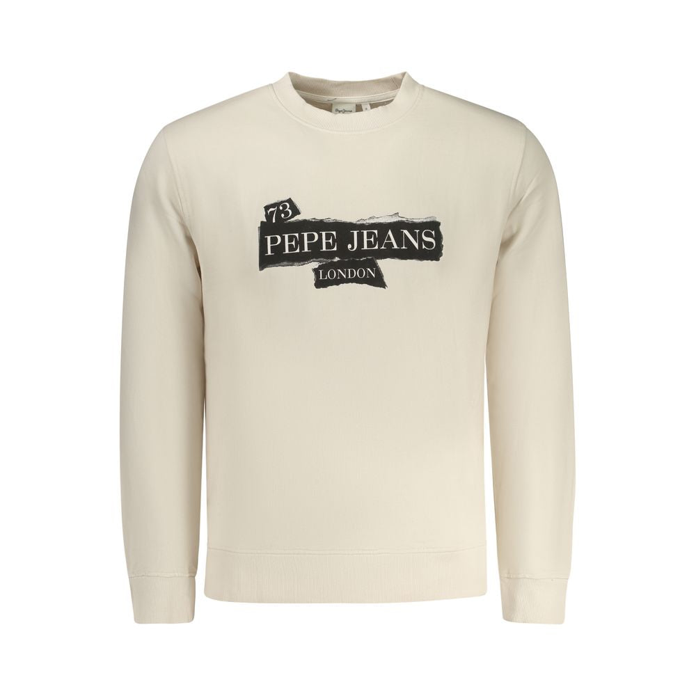 Beige cotton men's sweatshirt by Pepe Jeans with a relaxed fit and crew neckline, front logo detail, on white background.