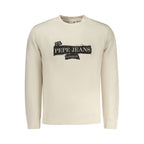 Beige cotton men's sweatshirt by Pepe Jeans with a relaxed fit and crew neckline, front logo detail, on white background.