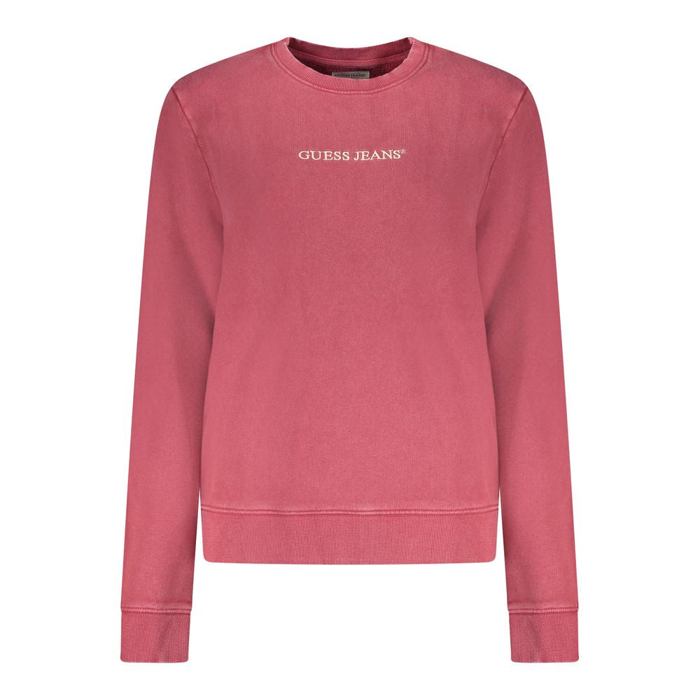 Guess Jeans red cotton women's sweatshirt with a relaxed fit, featuring a crew neckline and casual style.
