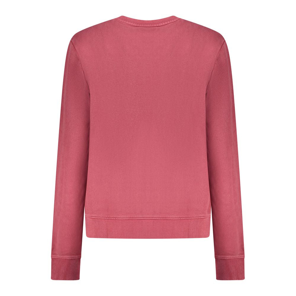Red cotton women's sweatshirt by Guess Jeans featuring a casual fit and classic branding, shown on a model.