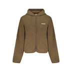 Brown Guess Jeans polyester women's sweatshirt with a relaxed fit and casual style, shown on a model.