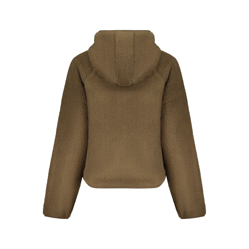 Guess Jeans women's brown polyester sweatshirt with a relaxed fit, featuring a casual crewneck and long sleeves.