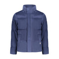 Rifle men's blue polyester jacket with a front zipper, stand collar, and casual design.