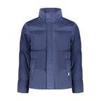 Rifle men's blue polyester jacket with a front zipper, stand collar, and casual design.