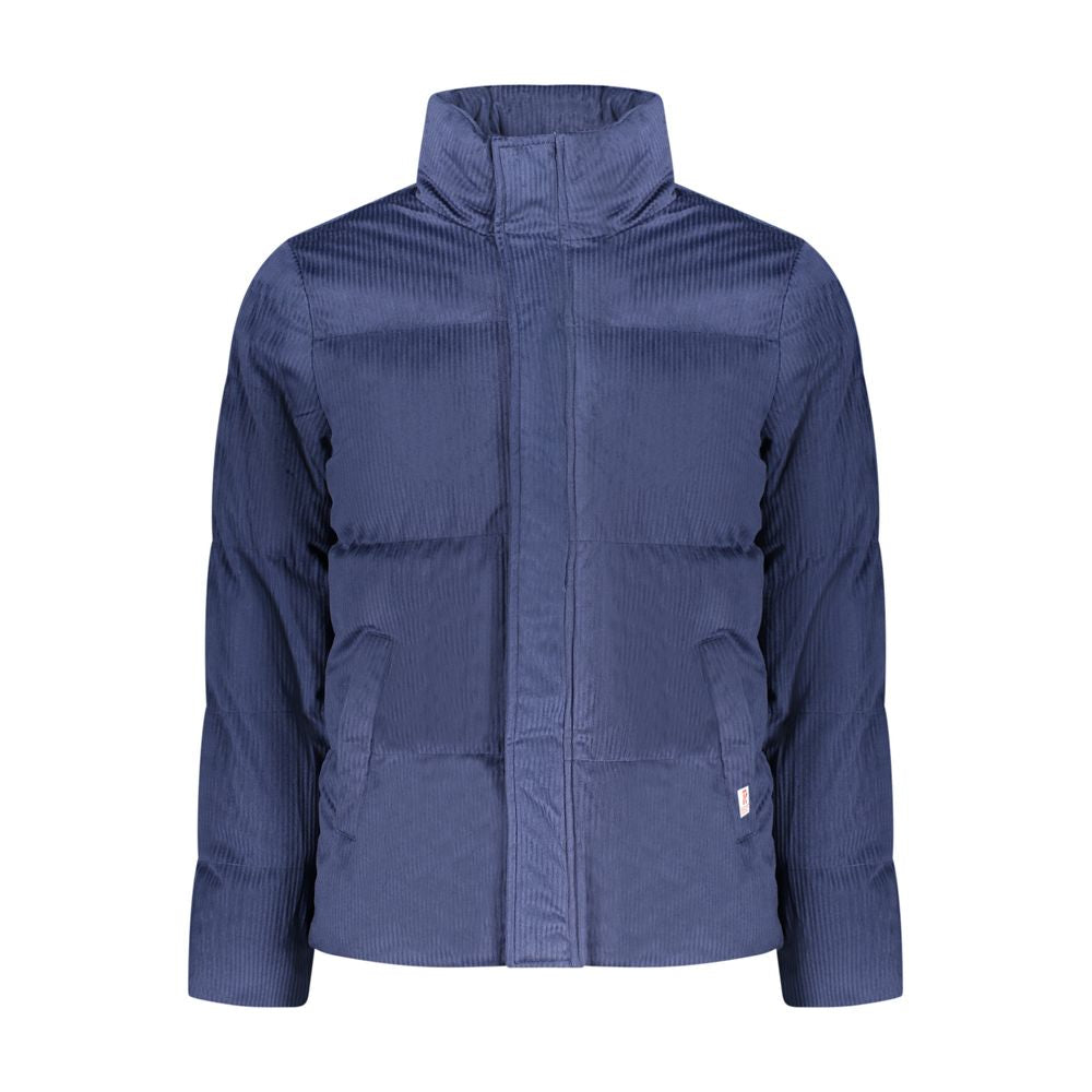 Rifle men's blue polyester jacket with a front zipper, stand collar, and casual design.