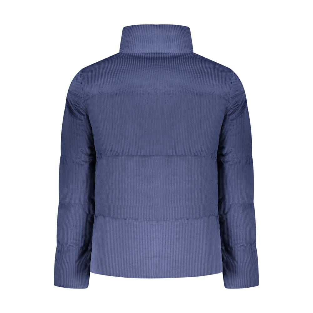 Blue Rifle men's polyester jacket with a stand-up collar and zipper front, shown hanging on a white background.