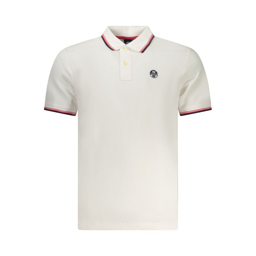North Sails Bianco Cotton Men’s Polo shirt displayed on a hanger, featuring a classic collar and button placket in white cotton.