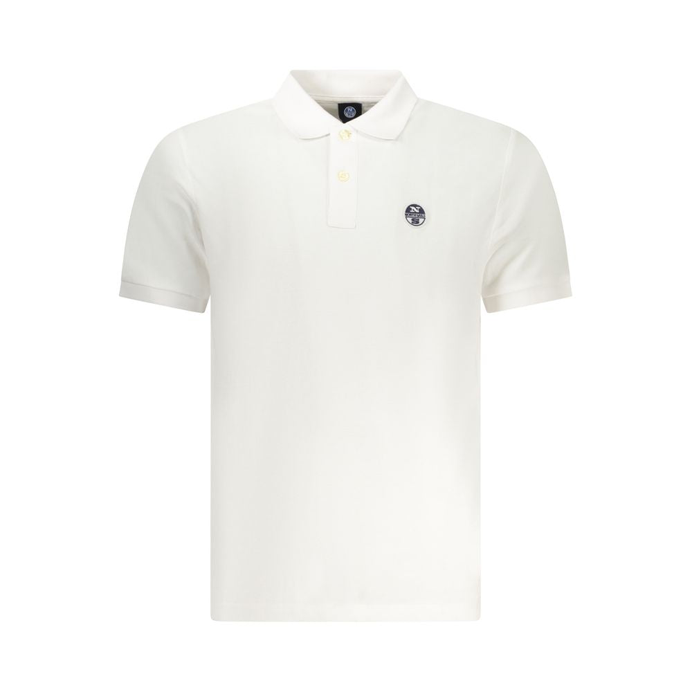 White North Sails cotton men's polo shirt with a classic collar and short sleeves, displayed flat on a neutral background.
