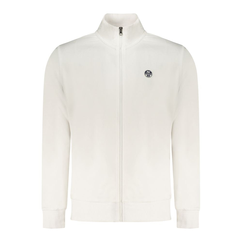 North Sails white cotton men's sweatshirt displayed on a hanger, featuring a classic crewneck design and soft fabric.