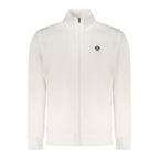 North Sails white cotton men's sweatshirt displayed on a hanger, featuring a classic crewneck design and soft fabric.