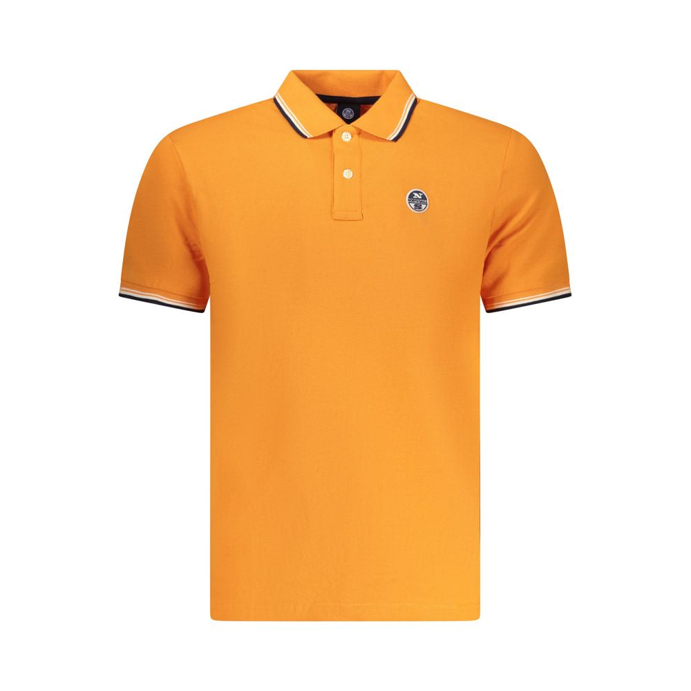 North Sails Arancione cotton men's polo shirt displayed on a hanger, showcasing the vibrant orange color and classic design.