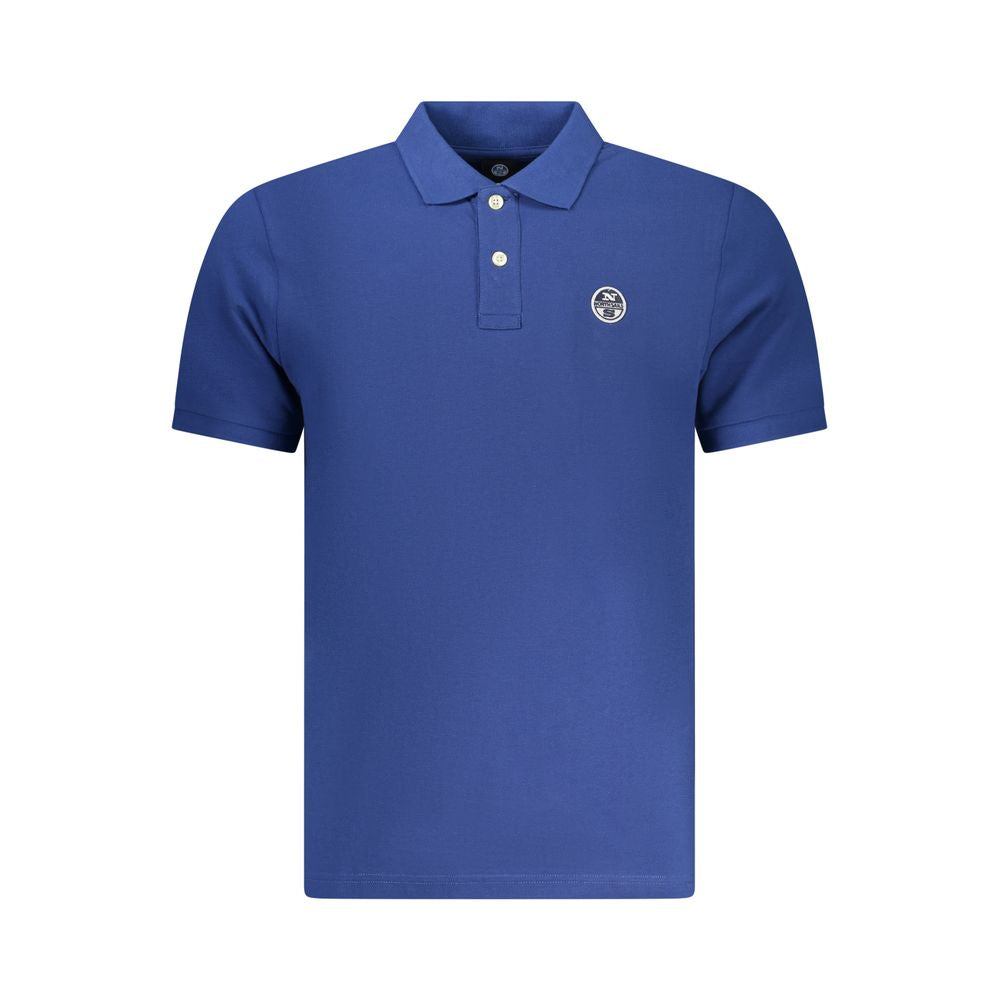 Men's North Sails Blu Cotton Polo shirt displayed on a hanger, featuring a classic collar and short sleeves.