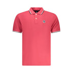 Red cotton men's polo shirt by North Sails, featuring a classic collar and short sleeves, displayed on a hanger.