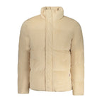 Beige Rifle polyester men's jacket displayed on a hanger, showcasing its casual style and smooth fabric.