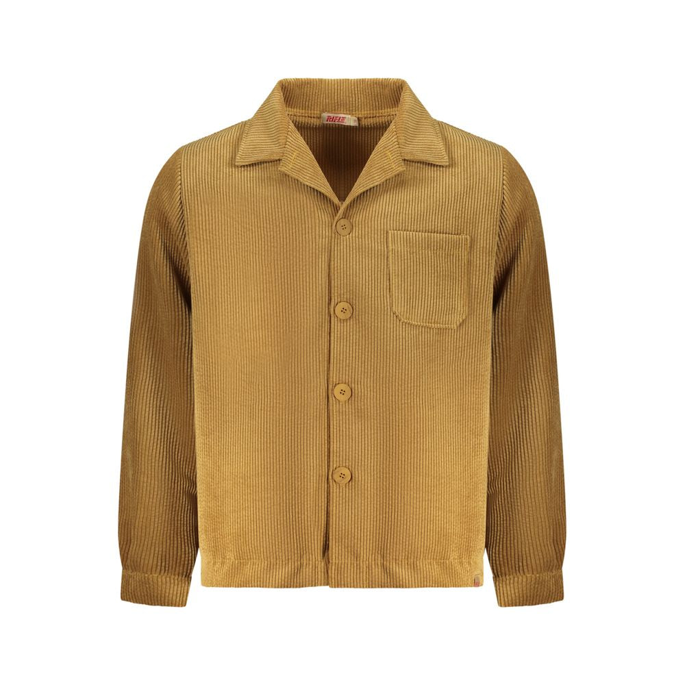 Men's Rifle Marrone polyester shirt with long sleeves and button front, featuring a casual, stylish design.