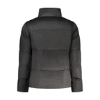 Black Rifle men's polyester jacket with a front zipper and collar, displayed on a hanger against a plain background.