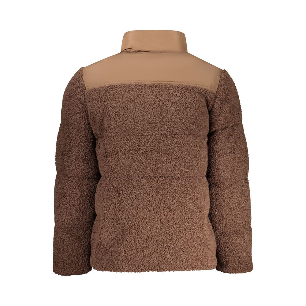 Brown Rifle polyester men's jacket with a tailored fit, featuring a front zipper, collar, and multiple pockets for casual wear.