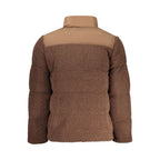Brown Rifle polyester men's jacket with a tailored fit, featuring a front zipper, collar, and multiple pockets for casual wear.