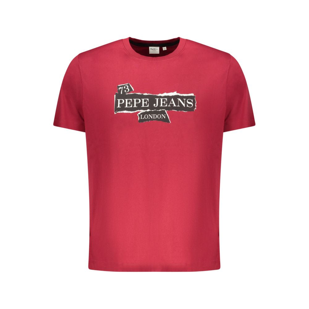 Red cotton men’s T-shirt by Pepe Jeans, featuring a classic fit and crew neckline, shown on a plain background.